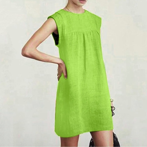 Women's Fashion Loose Lady Casual Cotton Pure Color Turtleneck Collar Dress - Picture 7 of 8